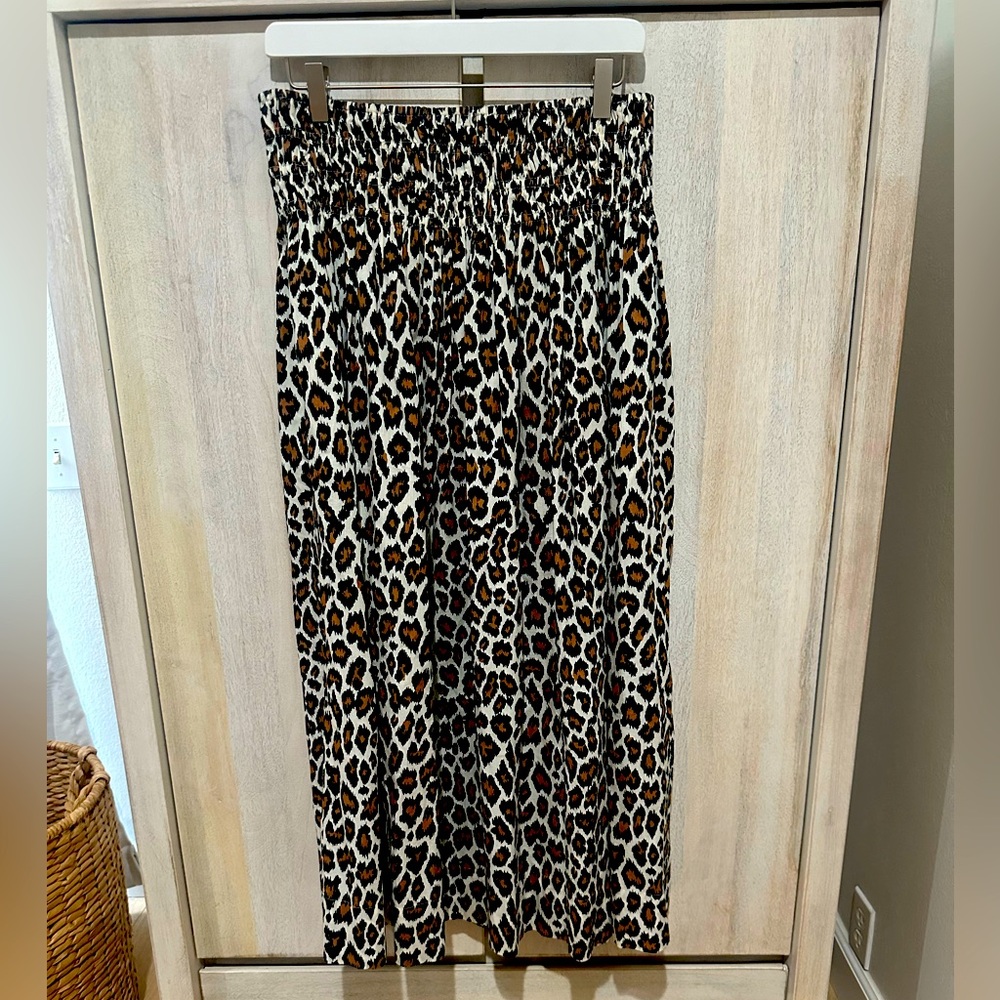 THE GREAT. Leopard Print Midi Skirt in Black, White, Brown